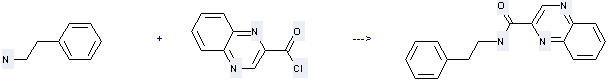 2-Quinoxalinecarbonylchloride can react with Phenethylamine to get Quinoxaline-2-carboxylic acid phenethyl-amide.